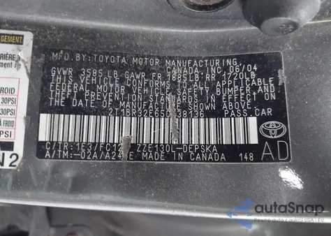 2005 Toyota Corolla S from USA, damaged, VIN 2T1BR32E65C338136